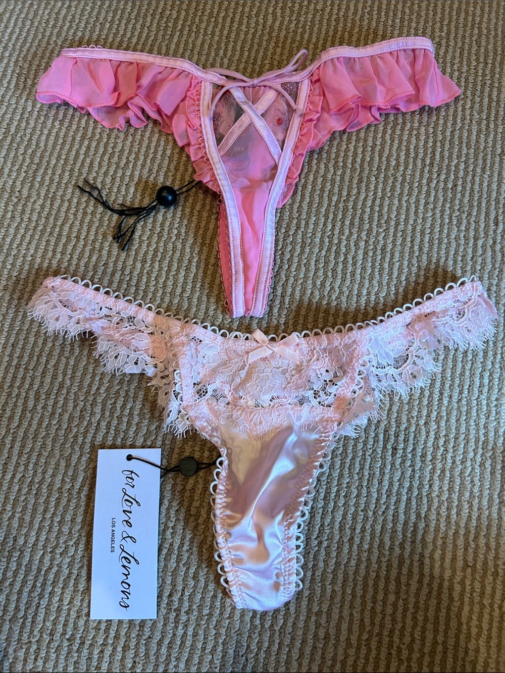 NWT For Love And Lemons Pink Lace & Satin Thong Duo size XXS bundle